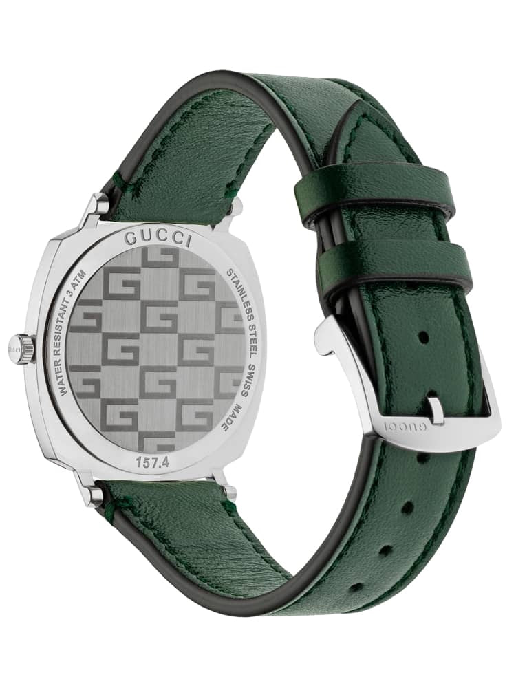 Gucci Grip Quartz Silver Dial Green Leather Strap Unisex Watch - YA157406