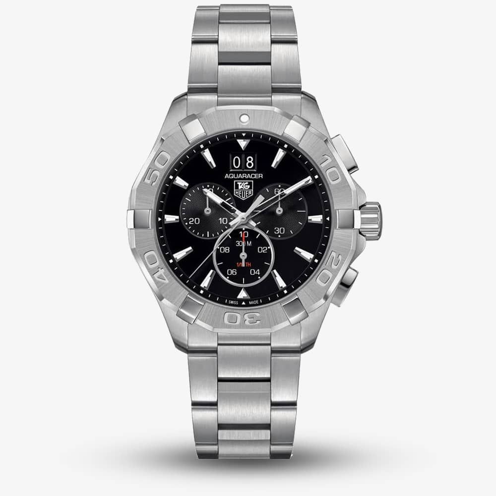 Tag Heuer Aquaracer Quartz Chronograph Black Dial Silver Steel Strap Watch for Men - CAY1110.BA0927