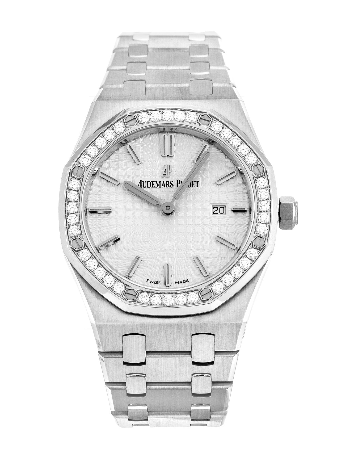 Audemars Piguet Royal Oak Quartz Diamonds White Dial Silver Steel Strap Watch for Women - 67651ST.ZZ.1261ST.01