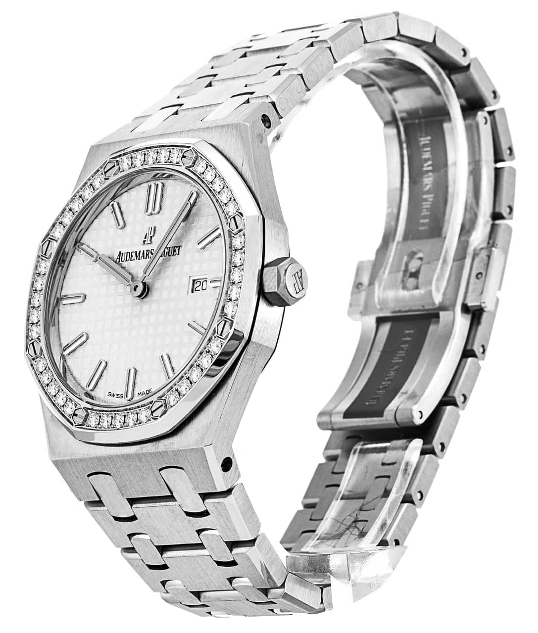 Audemars Piguet Royal Oak Quartz Diamonds White Dial Silver Steel Strap Watch for Women - 67651ST.ZZ.1261ST.01