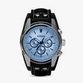 Fossil Coachman Chronograph Blue Dial Black Leather Strap Watch for Men - CH2564