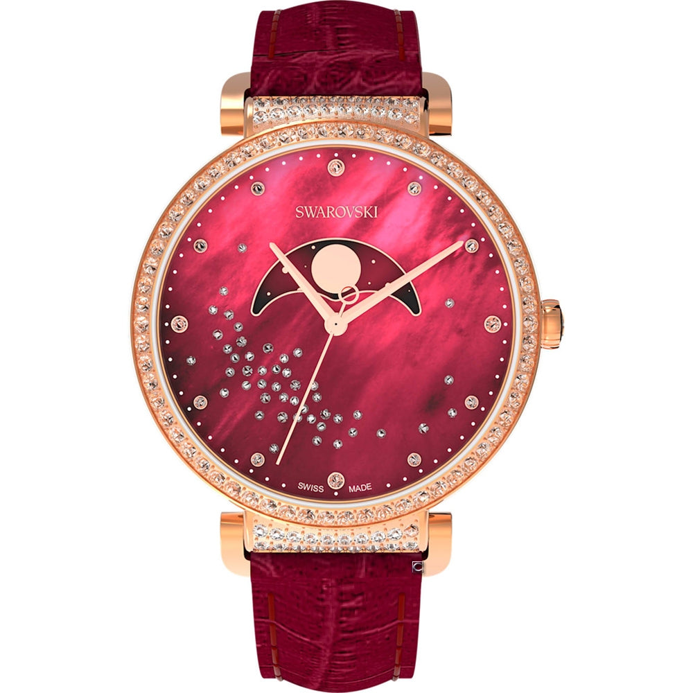 Swarovski Passage Moon Phase Red Dial Red Leather Strap Watch for Women - 5613323