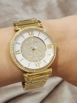 Michael Kors Catlin Mother of Pearl Dial Gold Steel Strap Watch for Women - MK3332