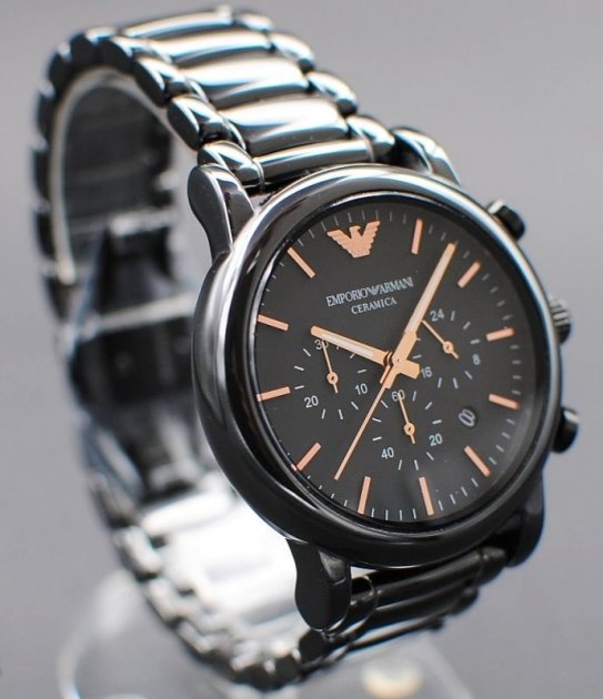 Emporio Armani Luigi Ceramic Chronograph Black Dial Black Steel Strap Watch For Men - AR1509