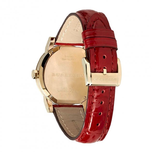 Burberry The City Gold Dial Red Leather Strap Watch for Women - BU9140