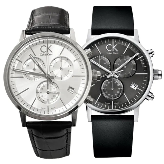 Calvin Klein Post Minimal Chronograph Black Dial Black Leather Strap Watch for Men - K7627107