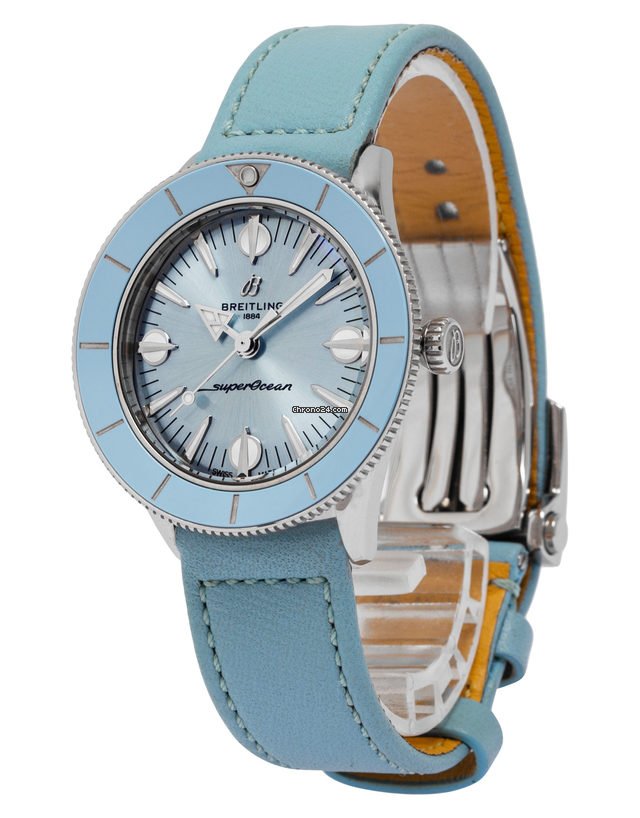 Breitling Superocean Heritage '57 Pastel Paradise Blue Dial Blue Leather Strap Watch for Women - A10340161C1X1