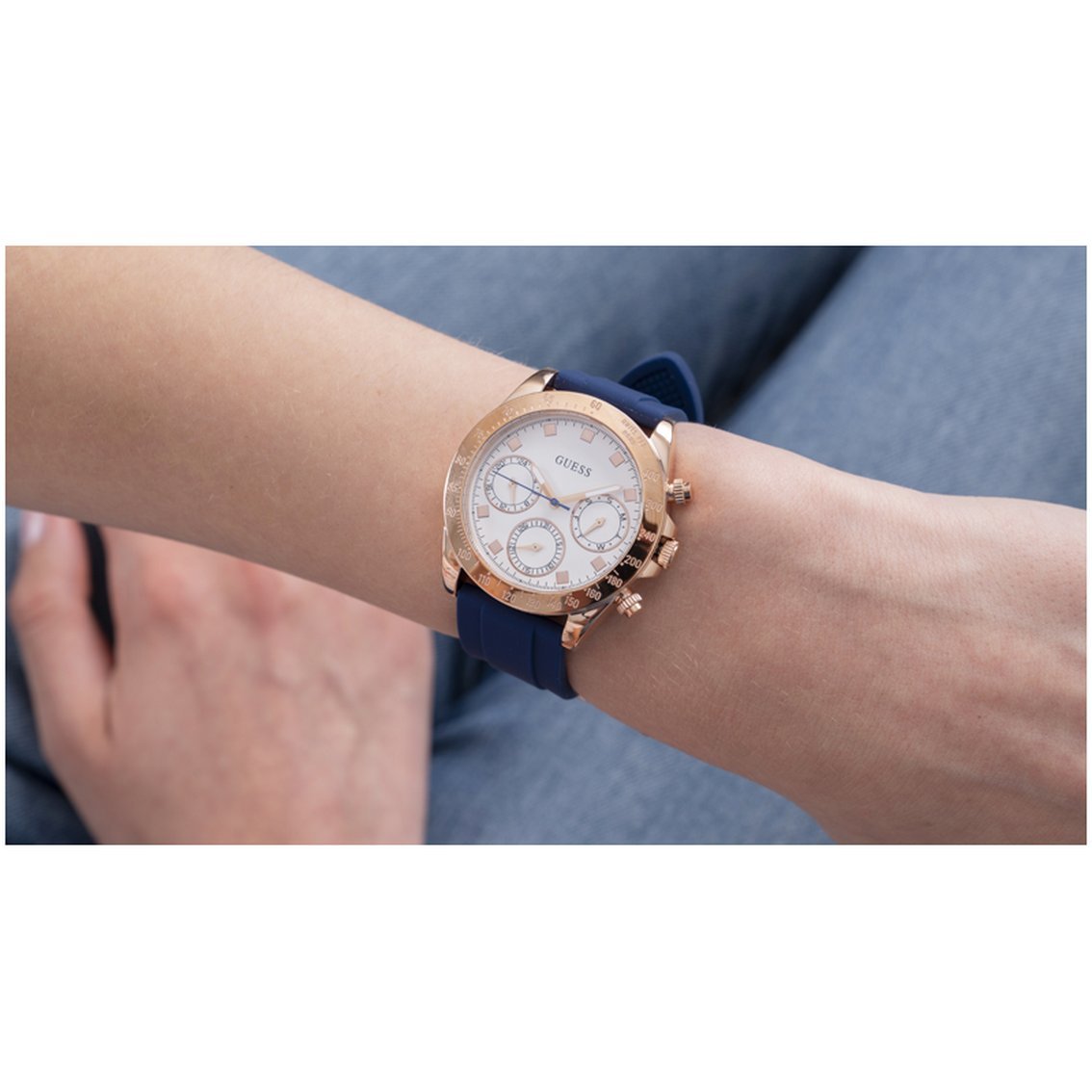 Guess Eclipse White Dial Blue Rubber Strap Watch for Women - GW0315L2