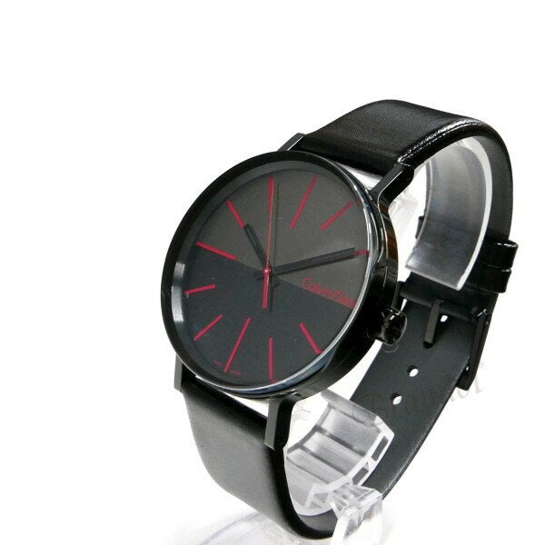 Calvin Klein Boost Black Dial Black Leather Strap Watch for Men - K7Y214CY