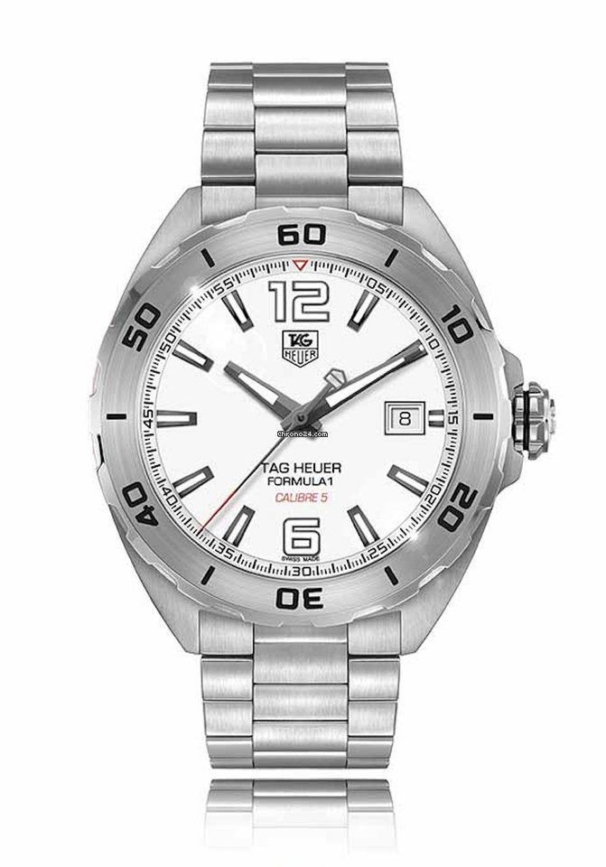 Tag Heuer Formula 1 Calibre 5 Automatic White Dial Silver Steel Strap Watch for Men - WAZ2114.BA0875