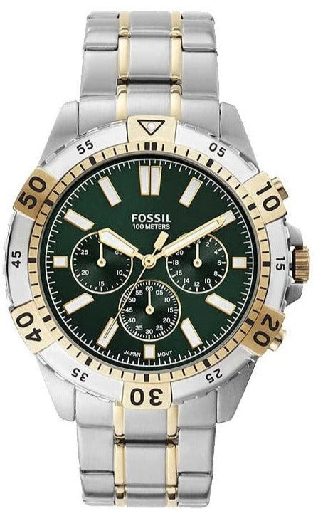 Fossil Garrett Chronograph Green Dial Two Tone Steel Strap Watch for Men - FS5622
