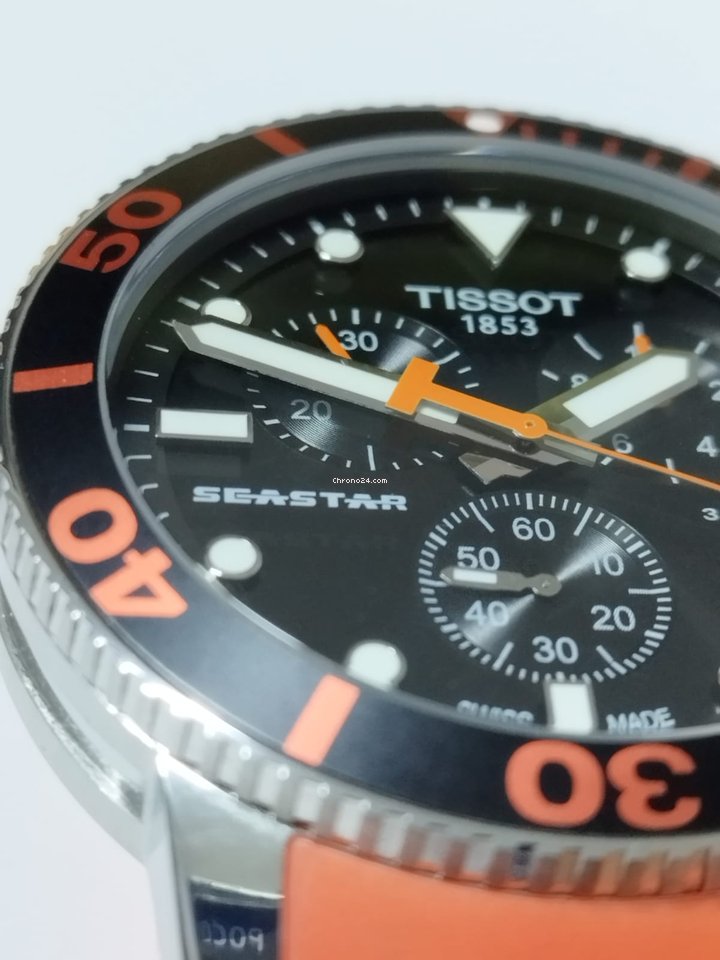 Tissot Seaster 1000 Chronograph Black Dial Orange Rubber Strap Watch For Men - T120.417.17.051.01