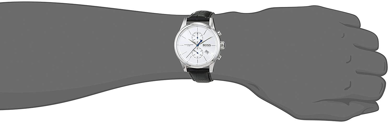 Hugo Boss Jet Silver Dial Black Leather Strap Watch for Men - 1513282