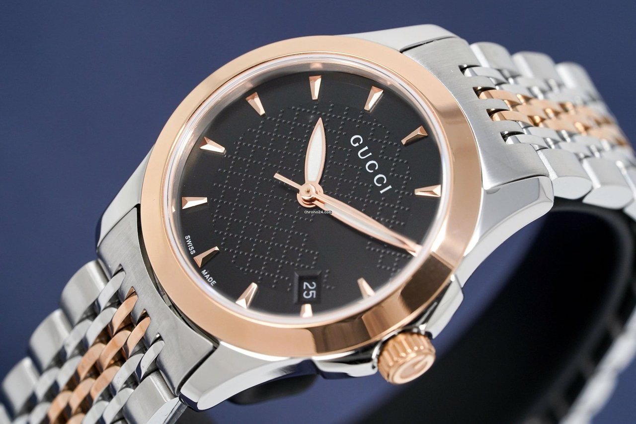 Gucci G Timeless Quartz Black Dial Two Tone Mesh Bracelet Watch For Women - YA126512