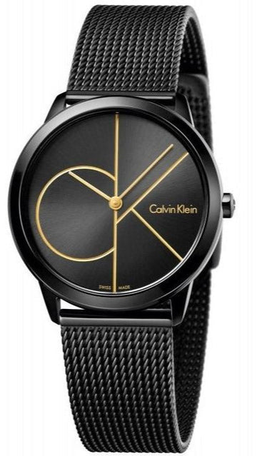 Calvin Klein Minimal Black Dial Black Mesh Bracelet Watch for Men - K3M214X1