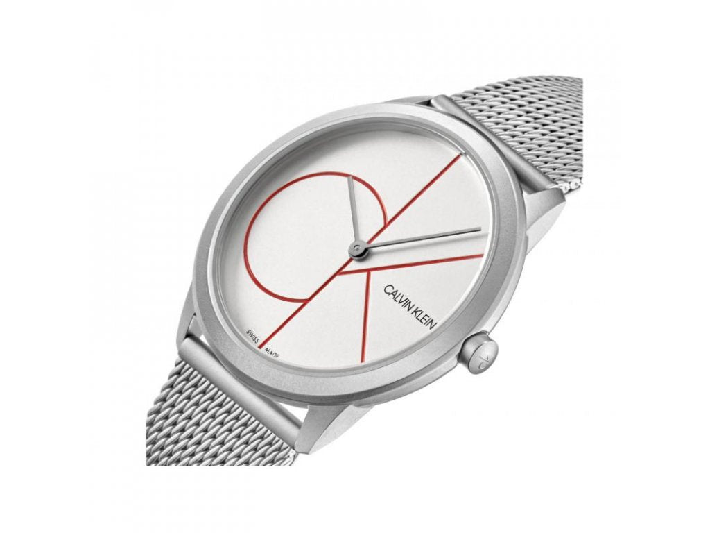 Calvin Klein Minimal White Dial Silver Mesh Bracelet Watch for Men - K3M5115X