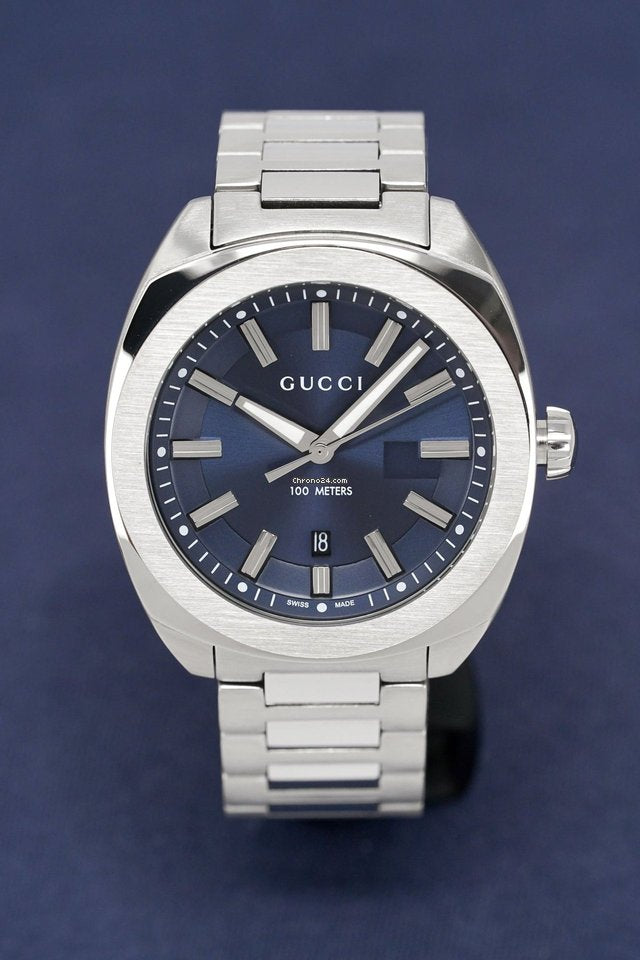 Gucci GG2570 Quartz Blue Dial Silver Steel Strap Watch For Men - YA142303