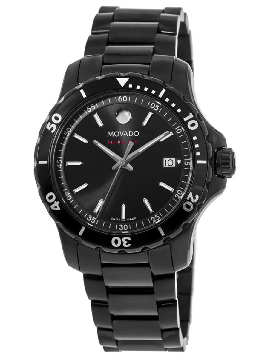 Movado Series 800 Black Dial Black Steel Strap Watch For Men - 2600143