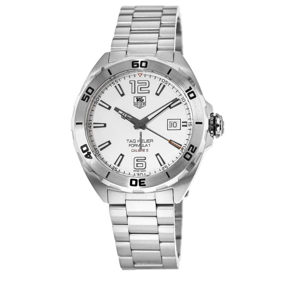 Tag Heuer Formula 1 Calibre 5 Automatic White Dial Silver Steel Strap Watch for Men - WAZ2114.BA0875