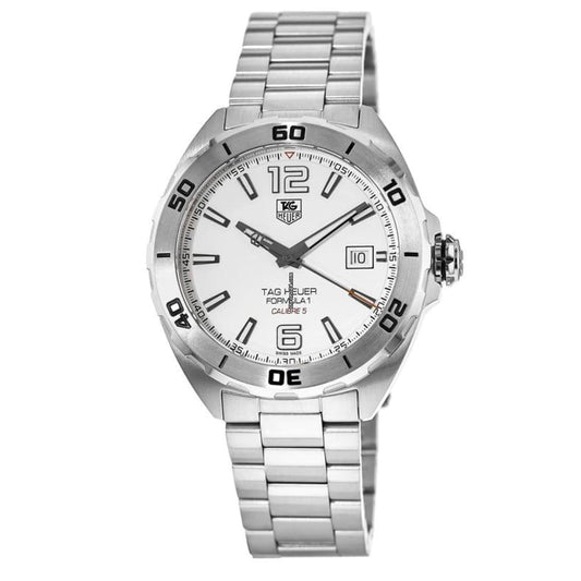 Tag Heuer Formula 1 Calibre 5 Automatic White Dial Silver Steel Strap Watch for Men - WAZ2114.BA0875