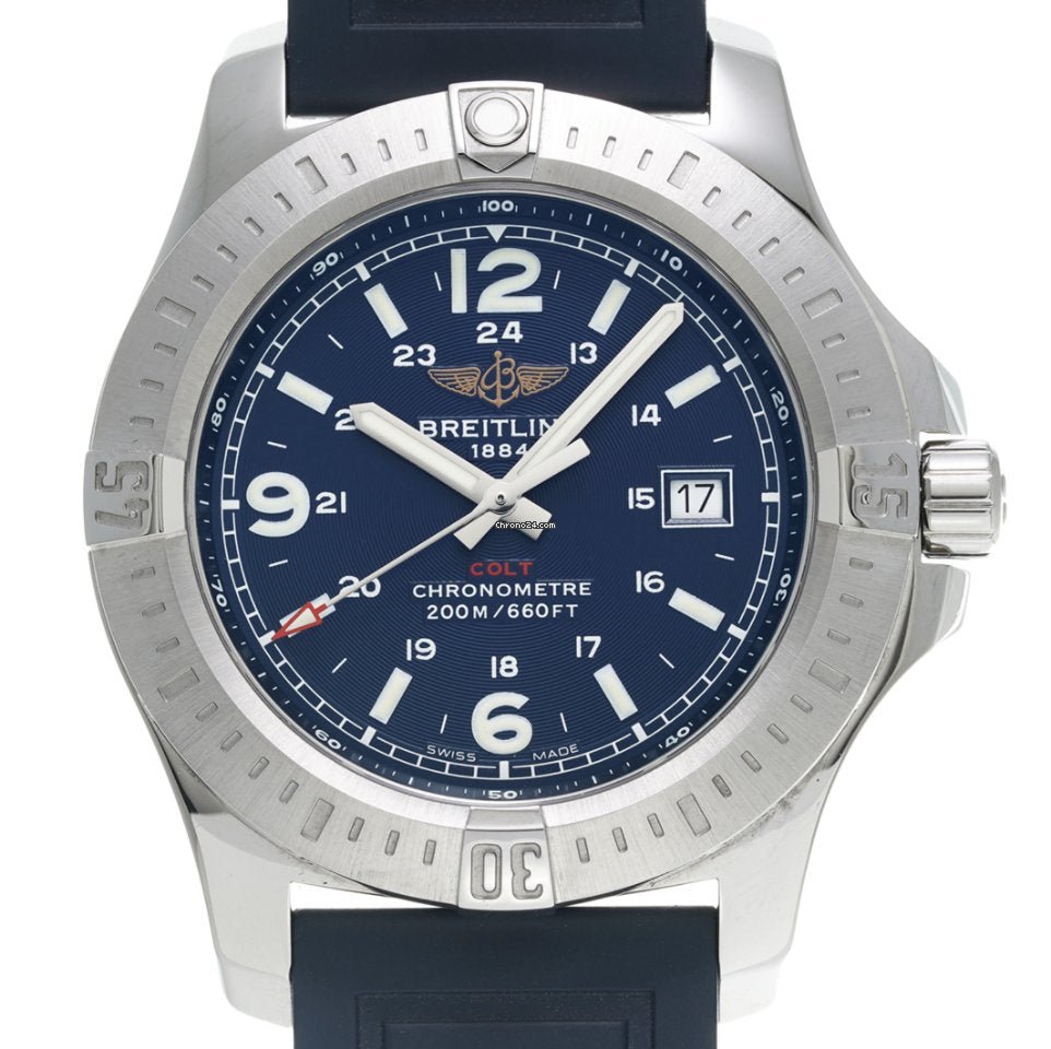 Breitling Colt Automatic 44mm Blue Dial Rubber Strap Mens Watch - A1738811-C906-157S