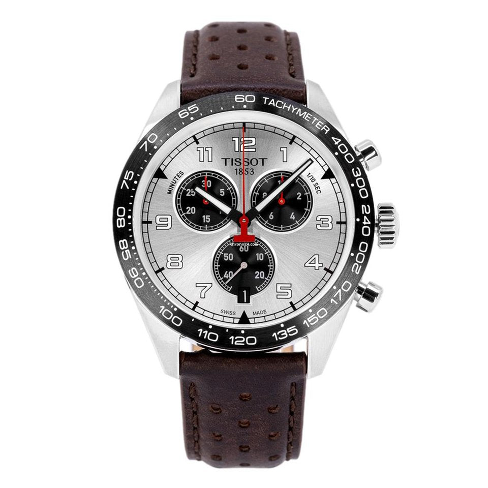 Tissot T Sport PRS 516 Chronograph Silver Dial Brown Leather Strap Watch for Men - T131.617.16.032.00