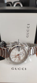 Gucci G Chrono Chronograph Quartz White Dial Silver Steel Strap Watch For Men - YA101201