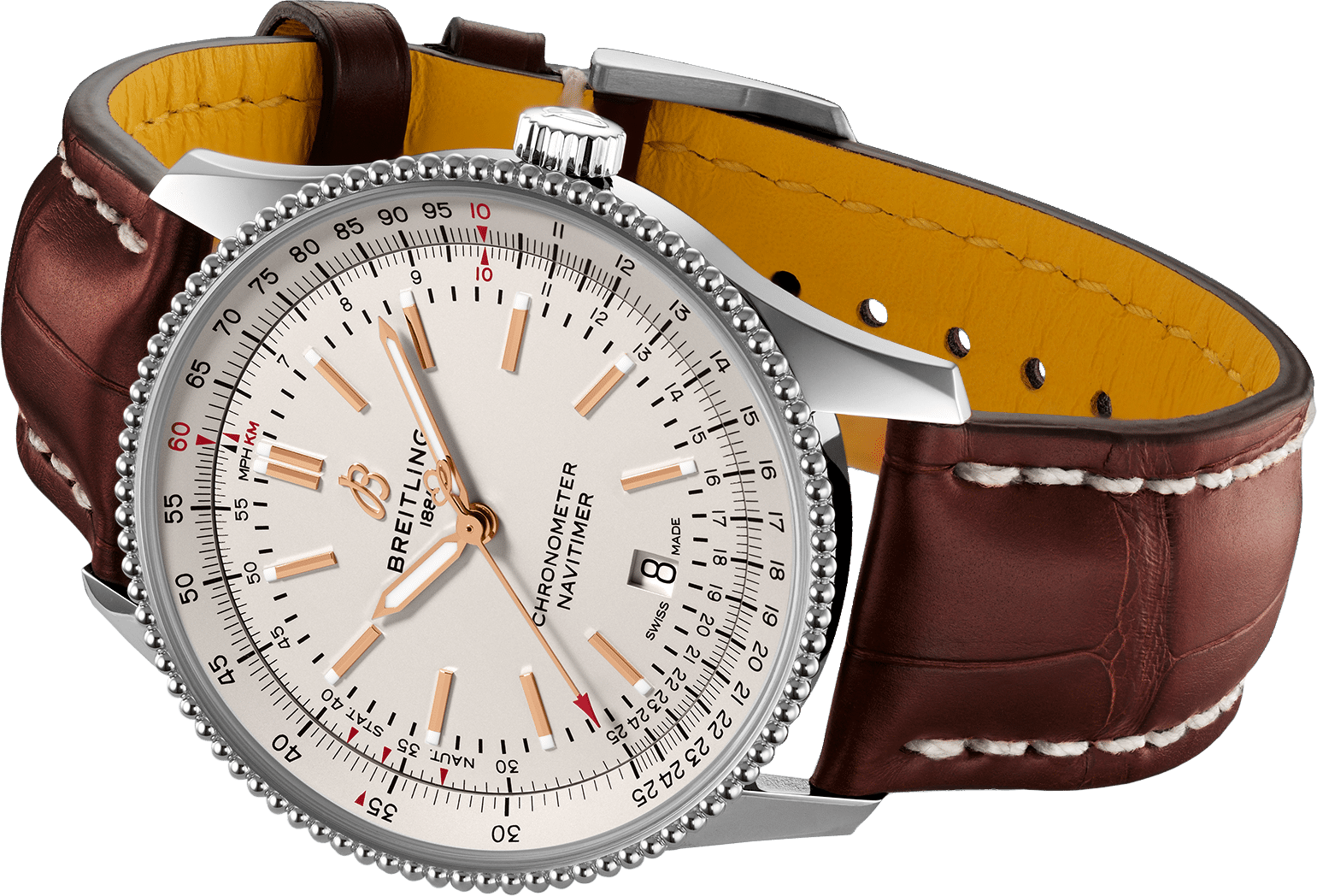 Breitling Navitimer 1 Automatic 41mm White Dial Brown Leather Strap Mens Watch - A17326211G1P1