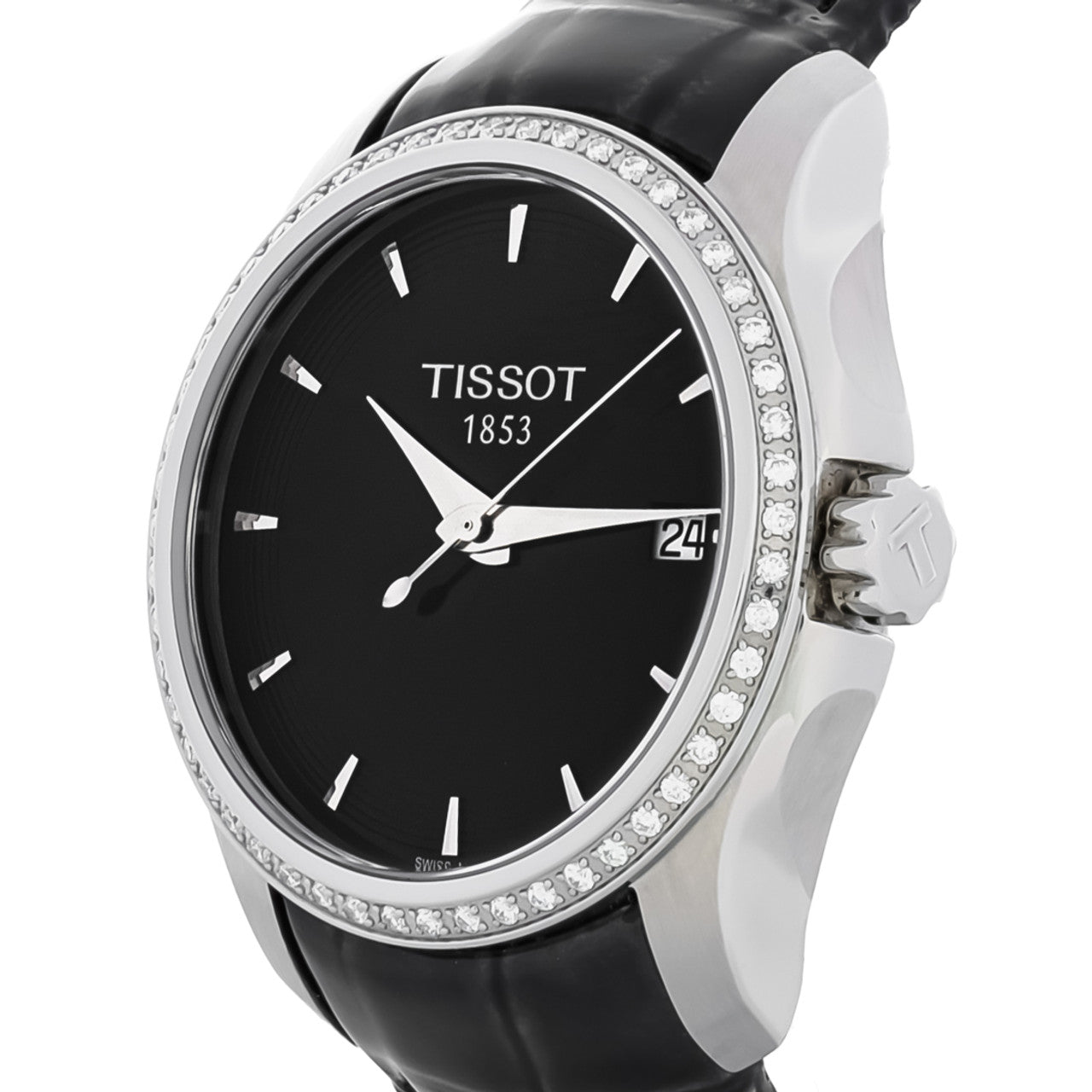 Tissot T Trend Couturier Diamonds Black Dial Black Leather Strap Watch for Women - T035.210.66.051.00