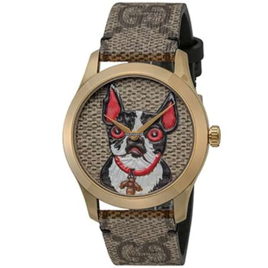Gucci G Timeless Quartz Brown Dial Brown Leather Strap Watch For Women - YA1264056