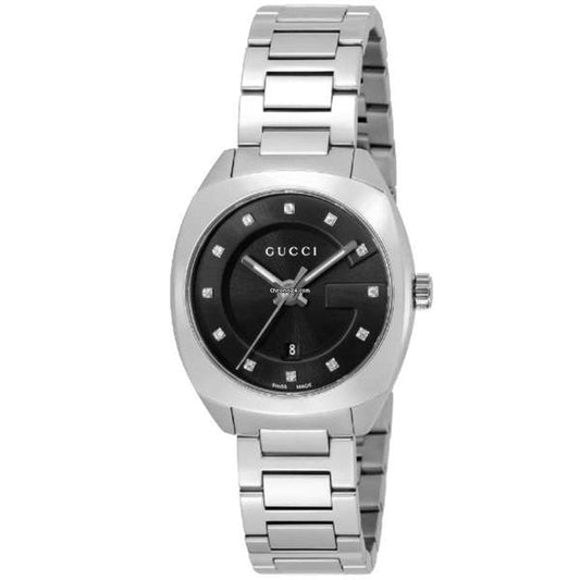 Gucci GG2570 Diamonds Black Dial Silver Steel Strap Watch For Women - YA142503