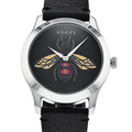 Gucci G Timeless Bee Motif Black Dial Black Leather Strap Watch For Women - YA1264067