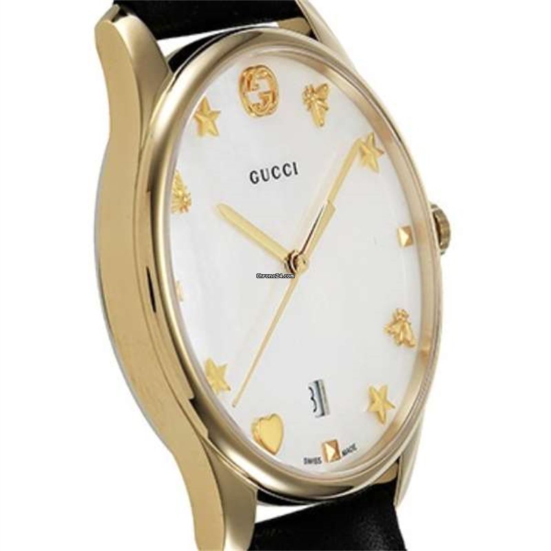 Gucci G-Timeless Quartz Mother of Pearl Dial Black Leather Strap Watch For Women - YA1264044