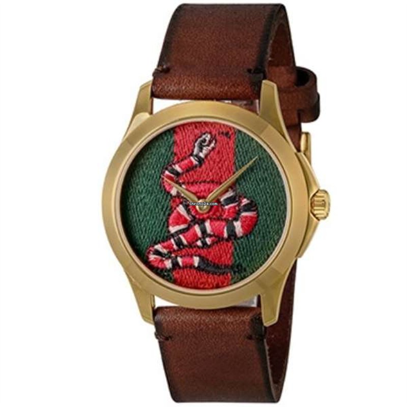 Gucci Le Marche Des Merveilles Green and Red Dial Brown Leather Strap Unisex Watch - YA1264012