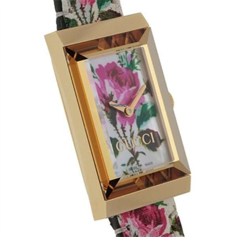 Gucci G-Frame Floral Ivory Dial White Leather Strap Watch For Women - YA147406