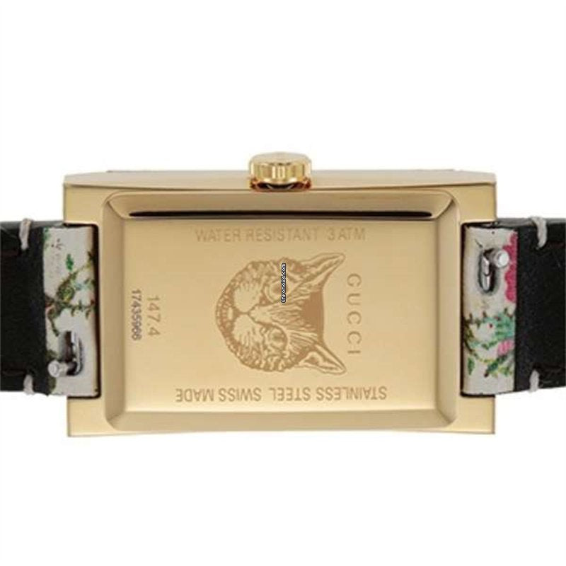 Gucci G-Frame Floral Ivory Dial White Leather Strap Watch For Women - YA147406