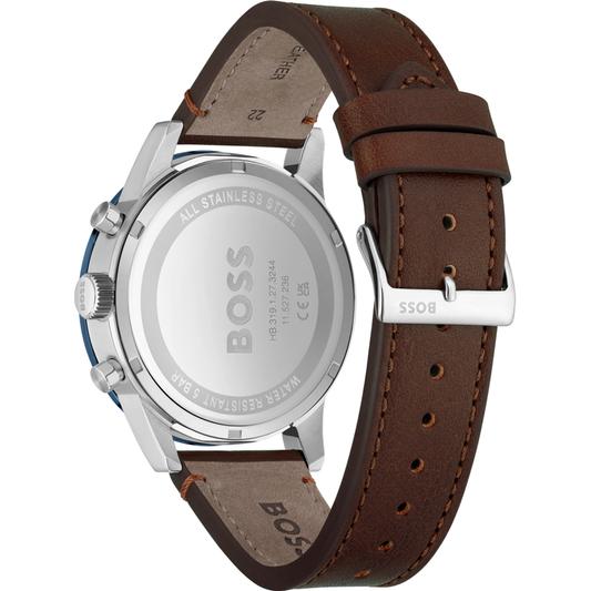 Hugo Boss Allure Blue Dial Brown Leather Strap Watch for Men - 1513921