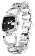 Gucci G Diamond Quartz Black Dial Silver Steel Strap Watch For Women - YA125509