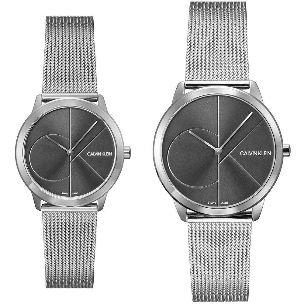 Calvin Klein Minimal Gray Dial Silver Mesh Bracelet Watch for Men - K3M21123