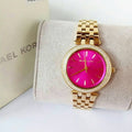 Michael Kors Darci Fuchsia Dial Gold Steel Strap Watch for Women - MK3444