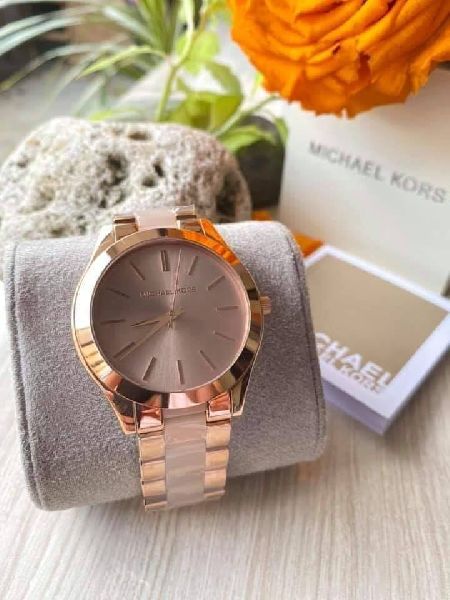 Michael Kors Slim Runway Rose Gold Dial Two Tone Steel Strap Watch for Women - MK4294