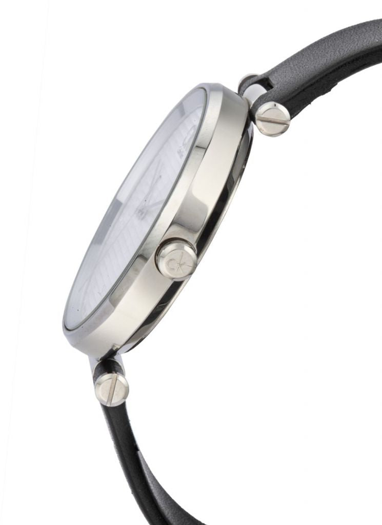 Calvin Klein Sight Silver Dial Black Leather Strap Watch for Men - K1S21120