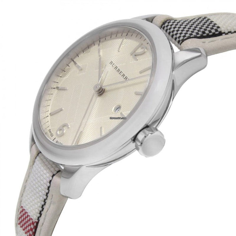 Burberry The Classic Silver Dial White Leather Strap Watch for Women - BU10113