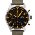 IWC Pilot's Watch Chronograph Black Dial Olive Green Calfskin Strap Watch for Men - IW377730