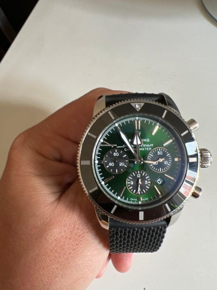 Breitling Superocean Heritage B01 Chronograph 44 Limited Edition Green Dial Black Mesh Bracelet Watch for Men - AB01621A1L1S1