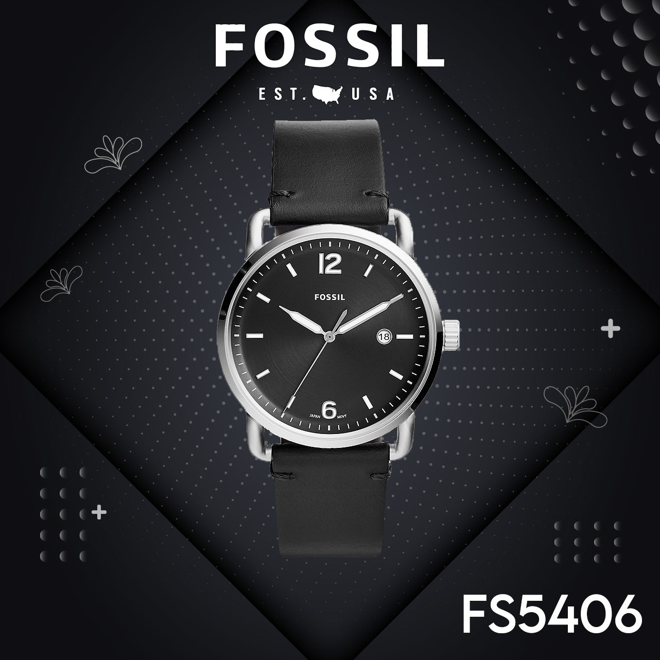 Fossil The Commuter Black Dial Black Leather Strap Watch for Men - FS5406