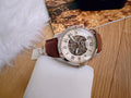 Fossil Grant Automatic Skeleton Beige Dial Brown Leather Strap Watch for Men - ME3099