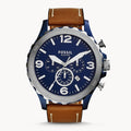 Fossil Nate Chronograph Blue Dial Brown Leather Strap Watch for Men - JR1504