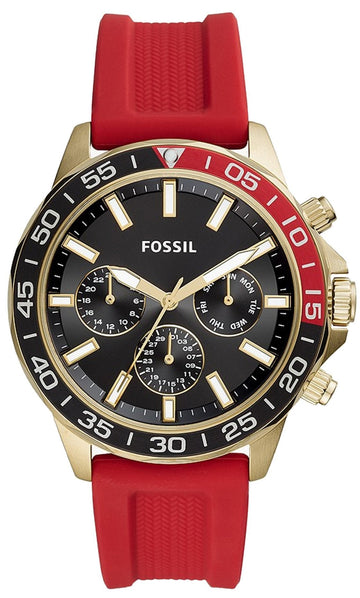 Fossil Bannon Multifunction Black Dial Red Silicone Strap Watch for Men - BQ2499