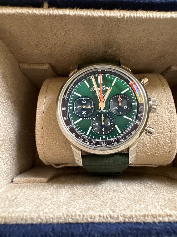 Breitling Top Time B01 Ford Mustang Green Dial Brown Leather Strap Watch for Men - AB01762A1L1X1